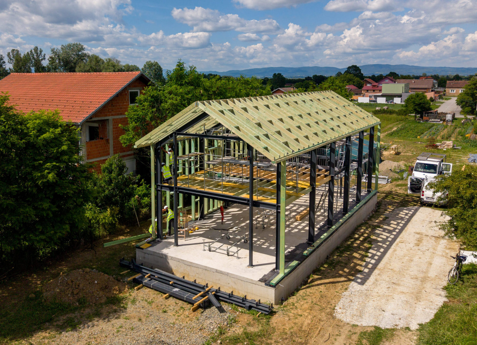 Drvena potkonstrukcija montažna kuća u Slavoniji.